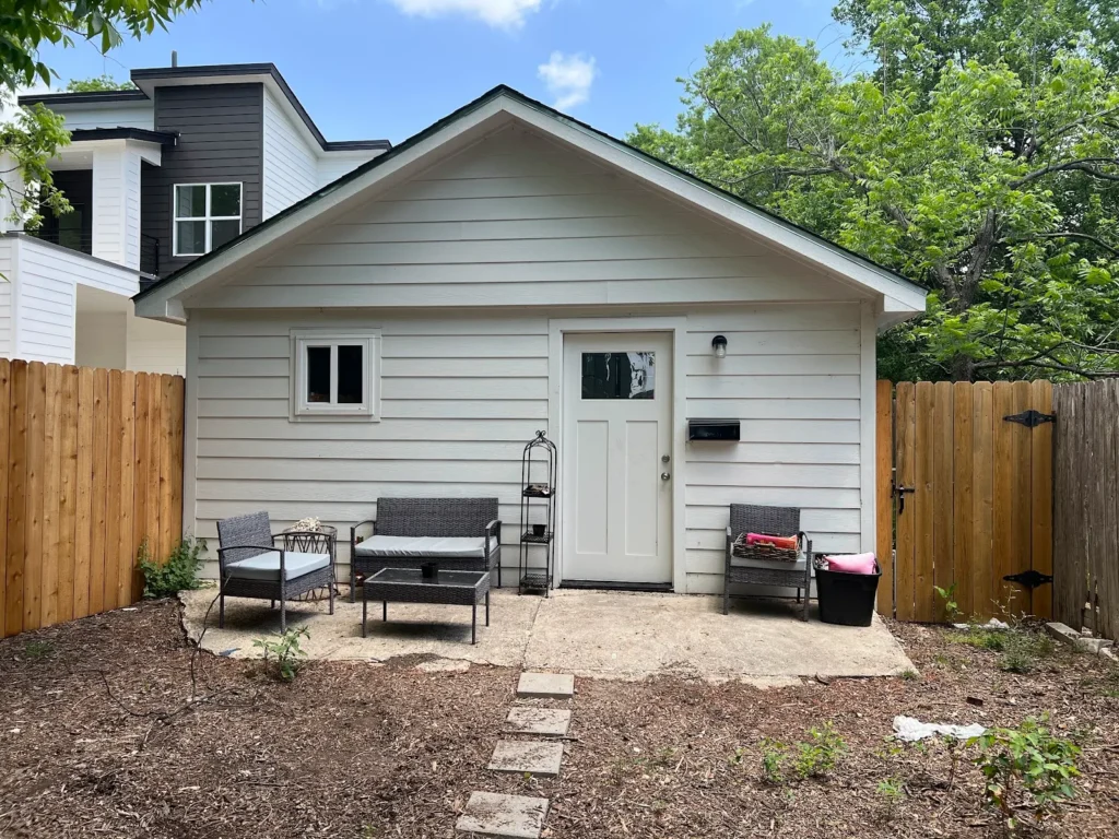Garage converted into a backyard ADU and in-law suite at 500 Capitol Drive, Austin TX