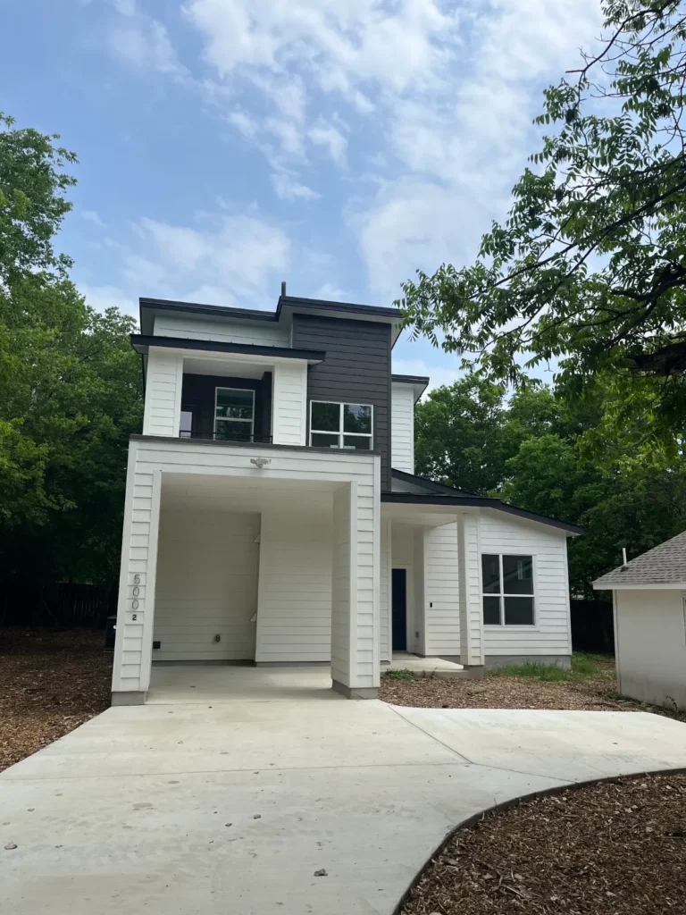 New two-story modern ADU built by Renaissance Contracting at 500 Capitol Drive, Austin TX