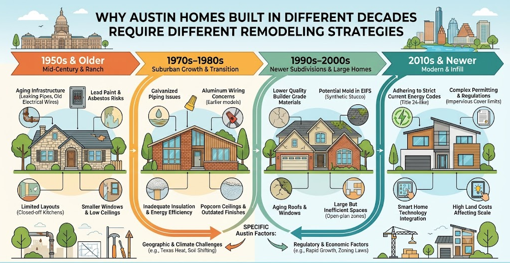 Why Austin Homes Built in Different Decades Require Different Remodeling Strategies